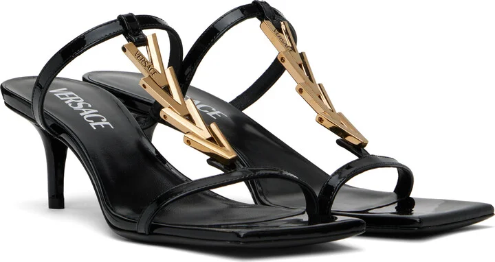 Versace Black Patent Heeled Sandals - Image 4
