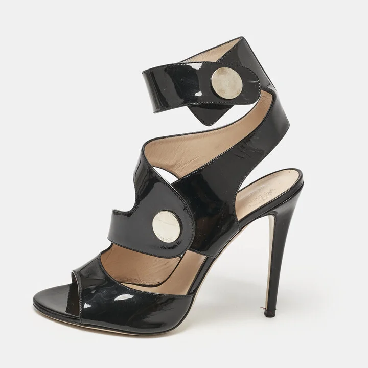 Versace Black Patent Leather Cutout Open Toe Ankle Cuff Sandals Size 40