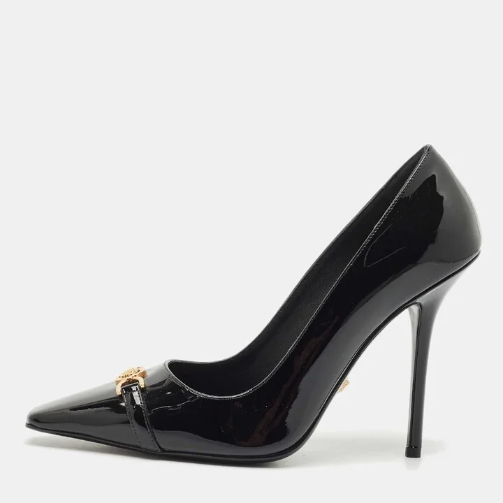 Versace Black Patent Leather La Medusa Pumps Size 38
