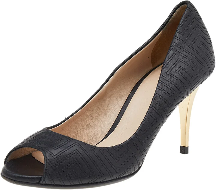 Versace Black Quilted Leather Peep Toe Pumps Size 38