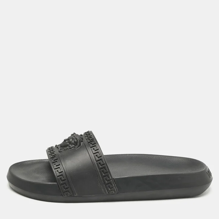 Versace Black Rubber La Medusa Pool Slides Size 43