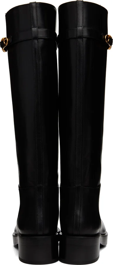 Versace Black Safety Pin Tall Boots - Image 2