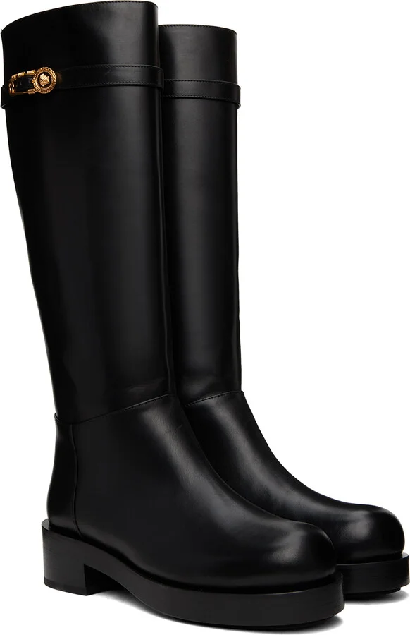 Versace Black Safety Pin Tall Boots - Image 4