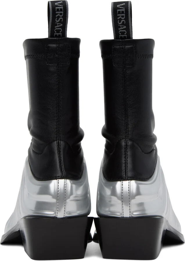 Versace Black & Silver Solare Boots - Image 2