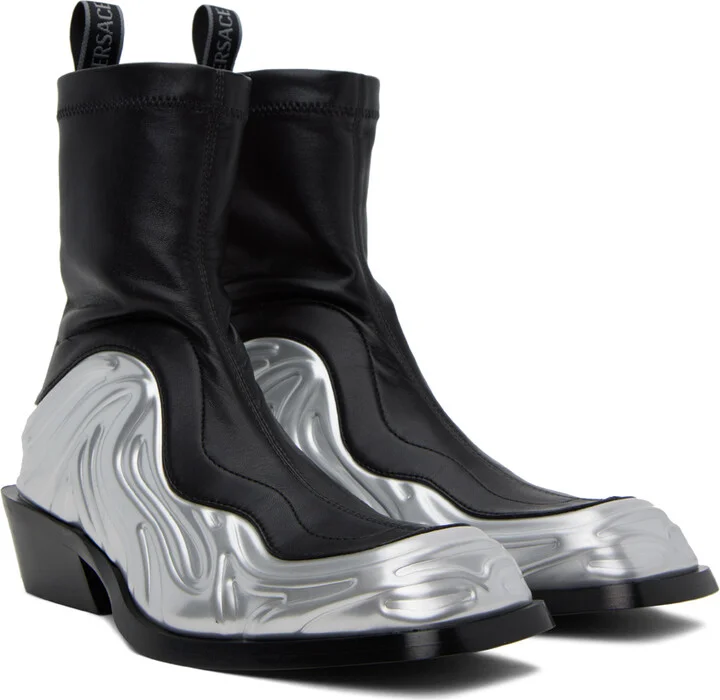 Versace Black & Silver Solare Boots - Image 4