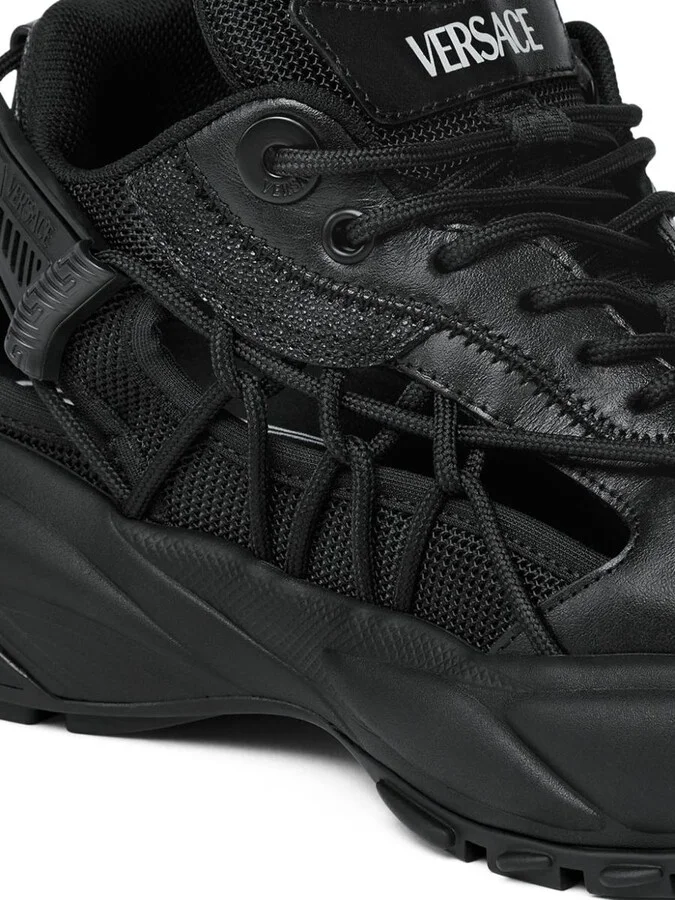 Versace Black Sneakers With Black Panelled Design And Cut-Out Details - Image 2