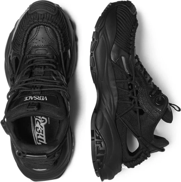 Versace Black Sneakers With Black Panelled Design And Cut-Out Details - Image 3