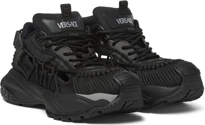 Versace Black Sneakers With Black Panelled Design And Cut-Out Details - Image 4