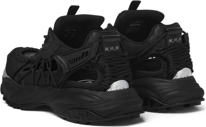 Versace Black Sneakers With Black Panelled Design And Cut-Out Details - Image 5