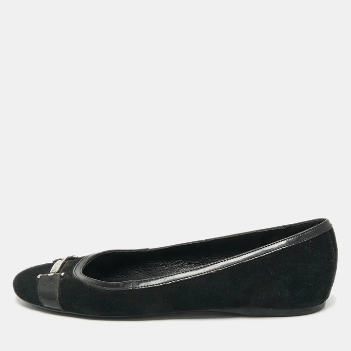 Versace Black Suede and Patent Leather Ballet Flats Size 39