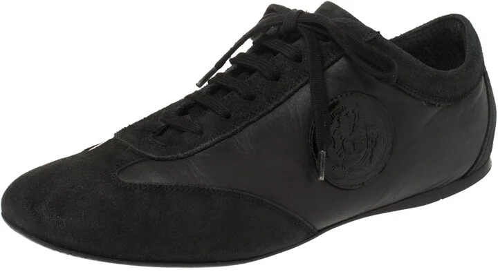Versace Black Suede and Soft Leather Medusa Lace Up Sneakers Size 39