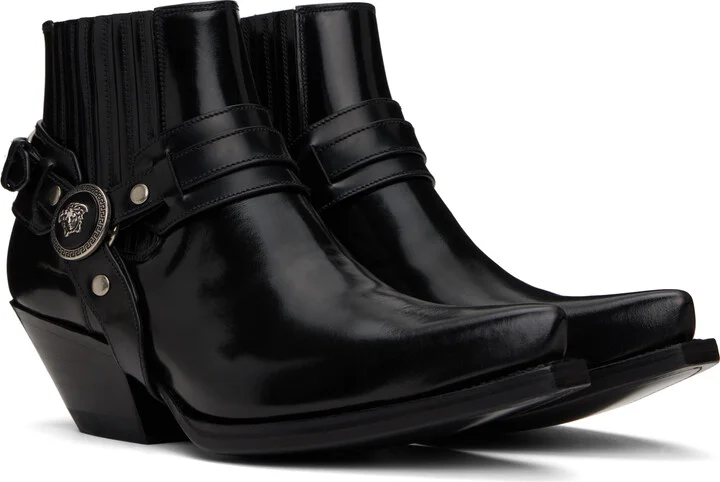 Versace Black Texano Ankle Chelsea Boots - Image 4