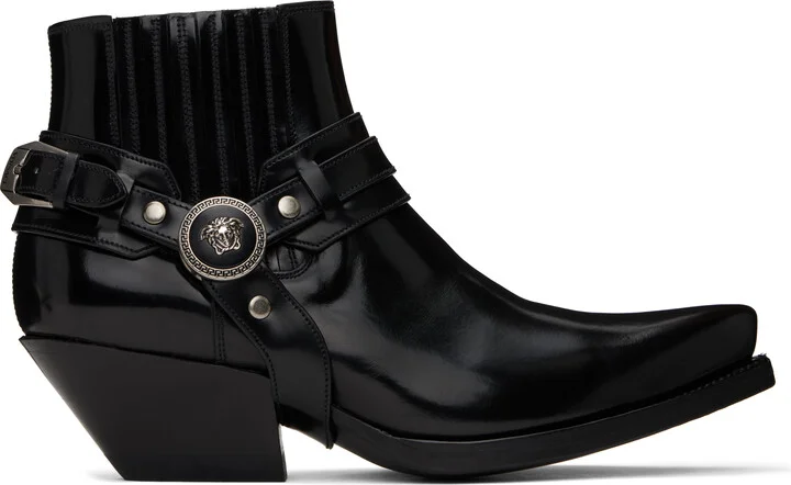 Versace Black Texano Ankle Chelsea Boots