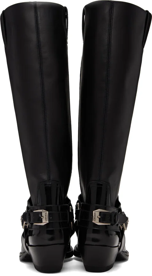 Versace Black Texano Knee-High Tall Boots - Image 2