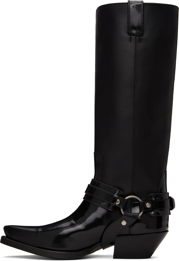 Versace Black Texano Knee-High Tall Boots - Image 3