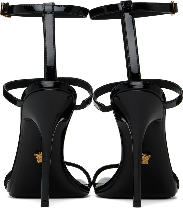 Versace Black V2025 Chain Patent 105 mm Heeled Sandals - Image 2