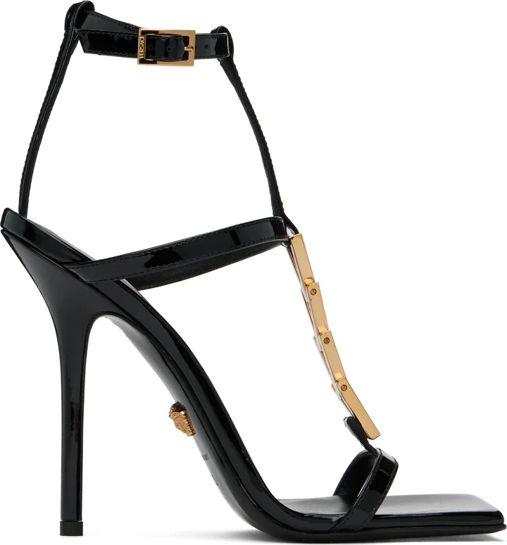 Versace Black V2025 Chain Patent 105 mm Heeled Sandals
