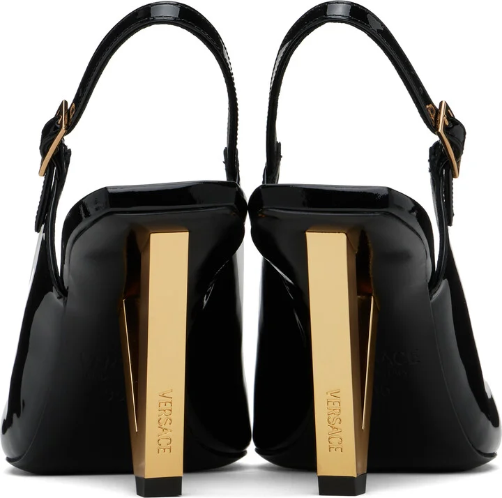 Versace Black V2025 Patent Slingback 85 mm Heels - Image 2