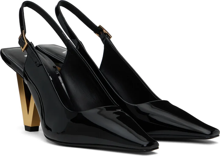 Versace Black V2025 Patent Slingback 85 mm Heels - Image 4