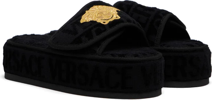 Versace Black 'Versace Allover' Slippers - Image 4