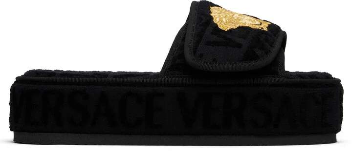 Versace Black 'Versace Allover' Slippers