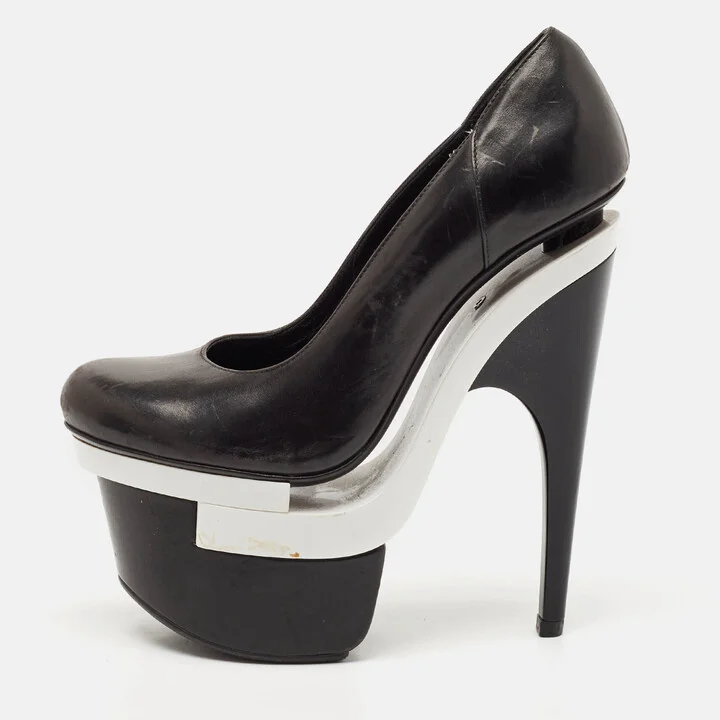 Versace Black/White Leather Triple Platform Pumps Size 35