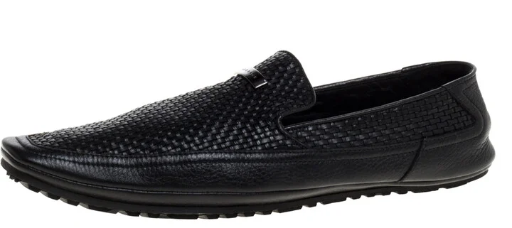Versace Black Woven Leather Slip On Loafers Size 40