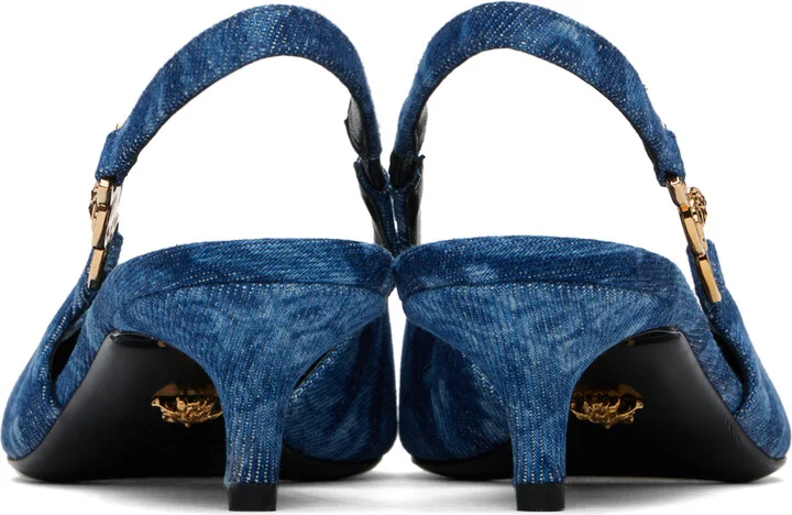 Versace Blue Barocco Denim Heels - Image 2