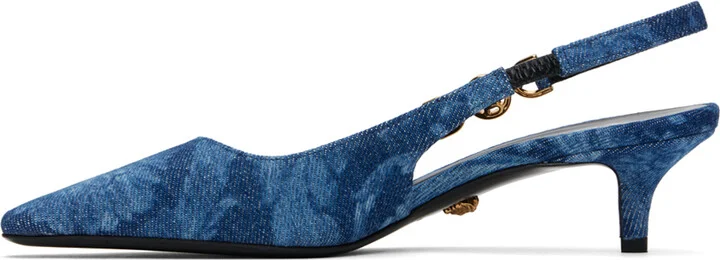 Versace Blue Barocco Denim Heels - Image 3