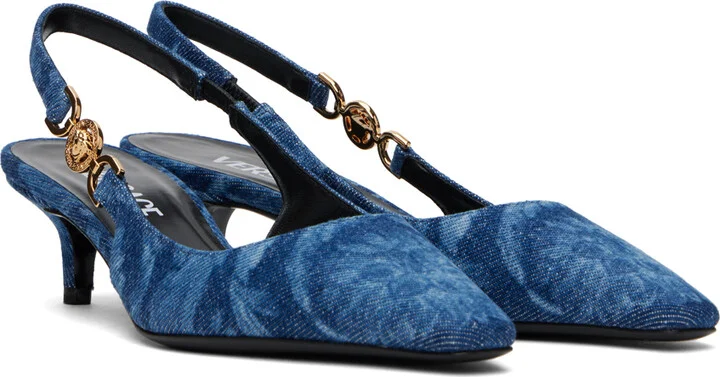 Versace Blue Barocco Denim Heels - Image 4