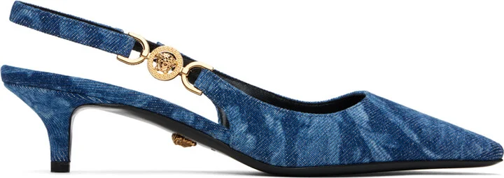 Versace Blue Barocco Denim Heels