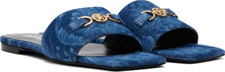 Versace Blue Barocco Denim Mules - Image 4