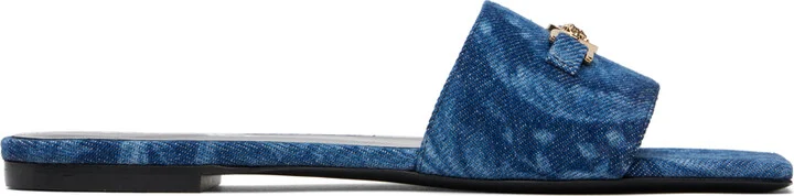 Versace Blue Barocco Denim Mules