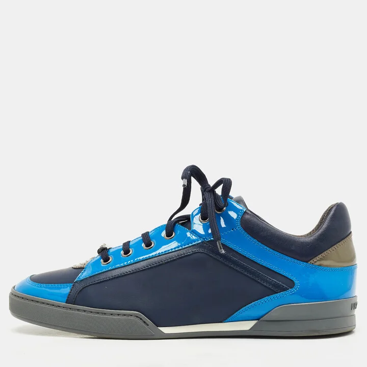 Versace Blue/Navy Blue Leather and Patent Medusa Low Top Sneakers Size 41