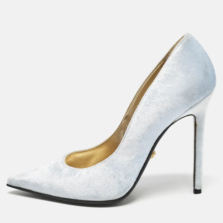 Versace Blue Velvet Pointed Toe Pumps Size 39.5