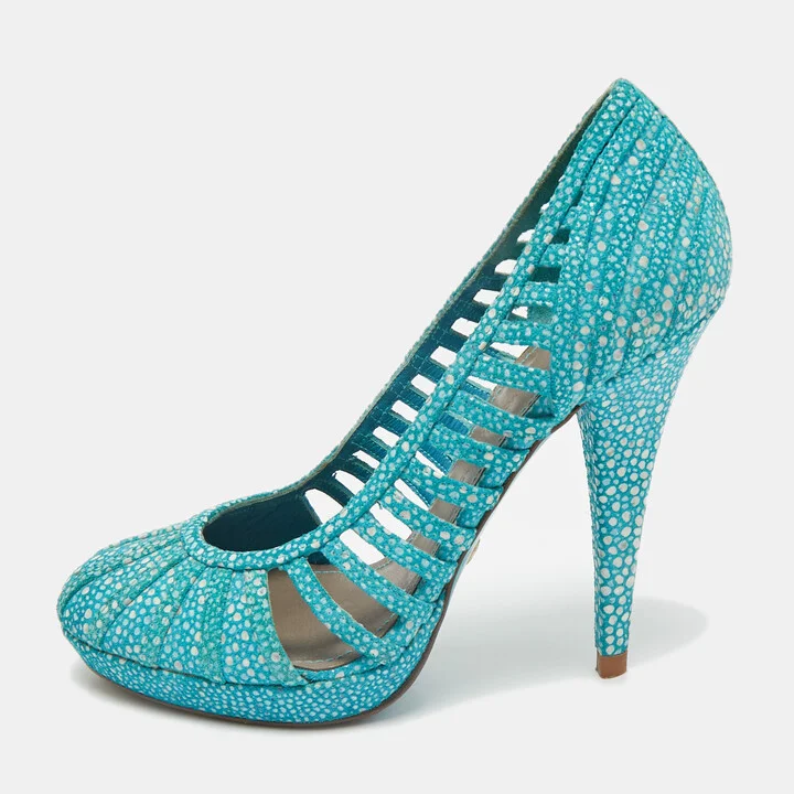 Versace Blue/White Suede Platform Pumps Size 37