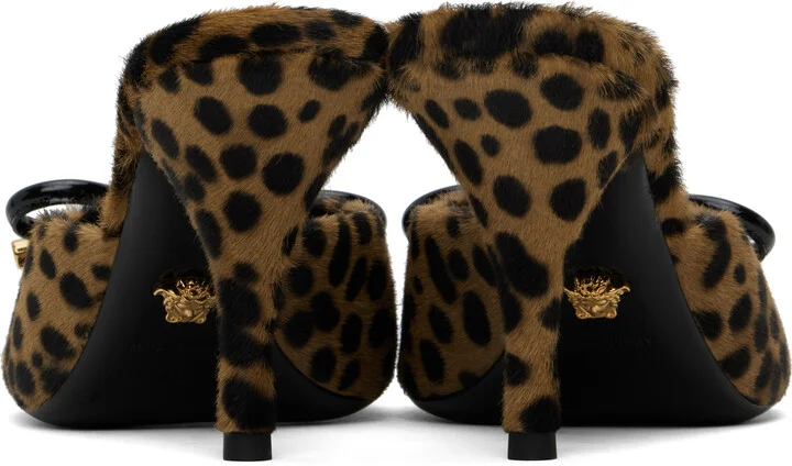 Versace Brown & Black Leopard Opera Bow 85 mm Heeled Sandals - Image 2