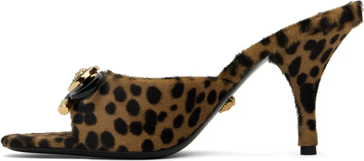 Versace Brown & Black Leopard Opera Bow 85 mm Heeled Sandals - Image 3