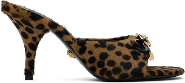 Versace Brown & Black Leopard Opera Bow 85 mm Heeled Sandals