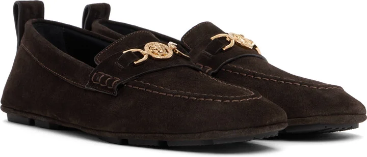 Versace Brown Villa Suede Driver Loafers - Image 4