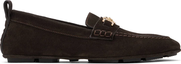 Versace Brown Villa Suede Driver Loafers