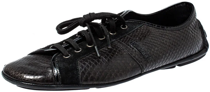Versace Dark Brown/Black Python and Suede Low Top Sneakers Size 44