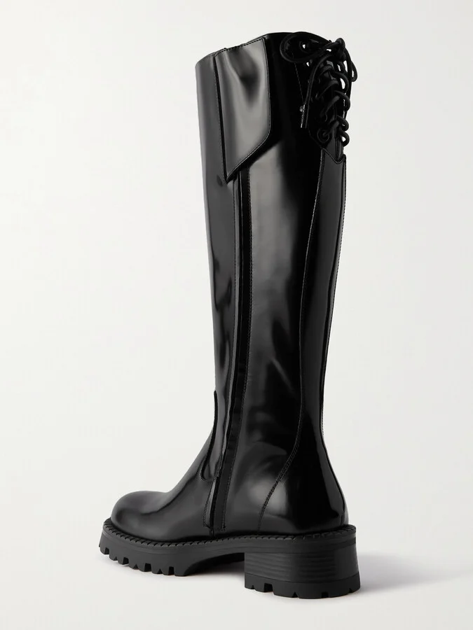 Versace - Embellished Glossed-leather Knee Boots - Black - Image 3