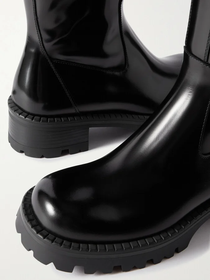 Versace - Embellished Glossed-leather Knee Boots - Black - Image 4