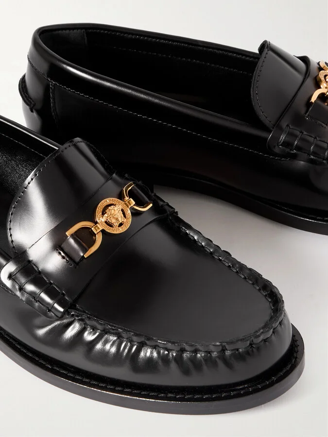 Versace - Embellished Leather Loafers - Black - Image 4
