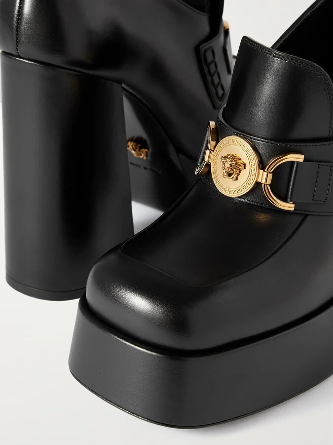 Versace - Embellished Leather Platform Loafers - Black - Image 4