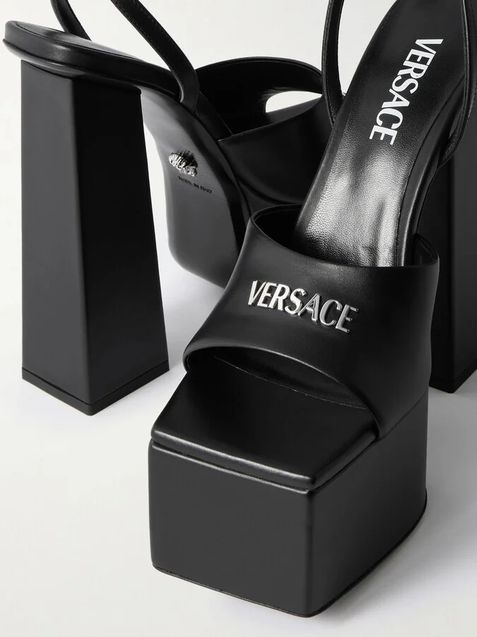 Versace - Embellished Leather Platform Sandals - Black - Image 4