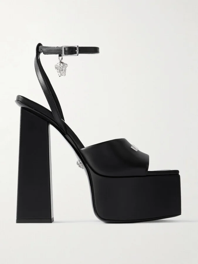 Versace - Embellished Leather Platform Sandals - Black