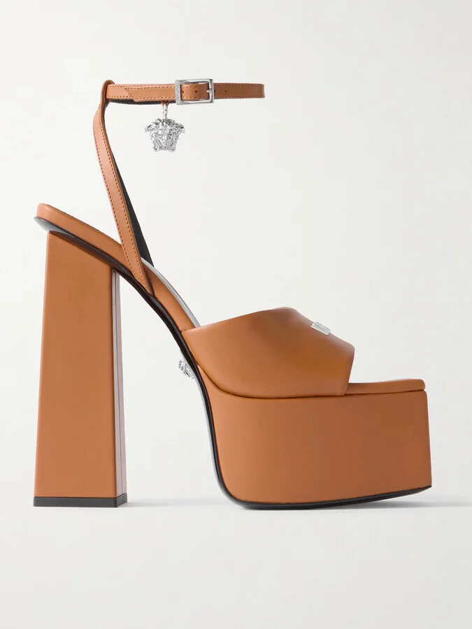 Versace - Embellished Leather Platform Sandals - Brown