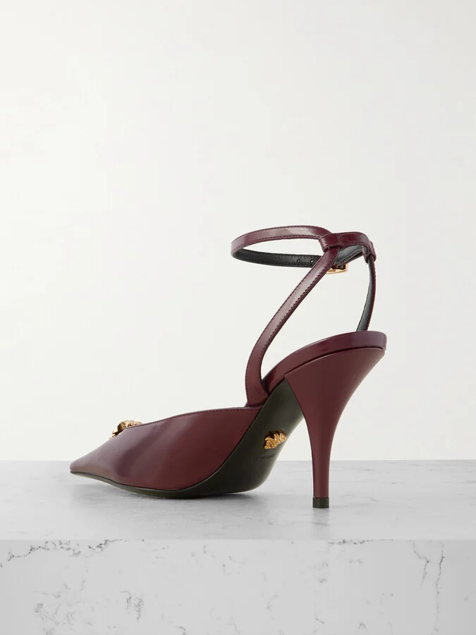 Versace - Embellished Leather Pumps - Burgundy - Image 3